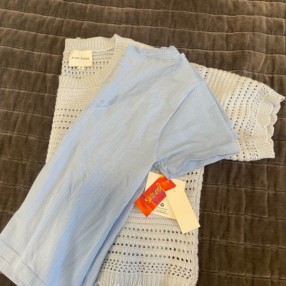 Bundle Pink Rose Sky Blue Knit Tops
